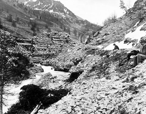 Barrage de chasse pour le flottage du bois, Vallon de Chastillon, Tinée, 1899